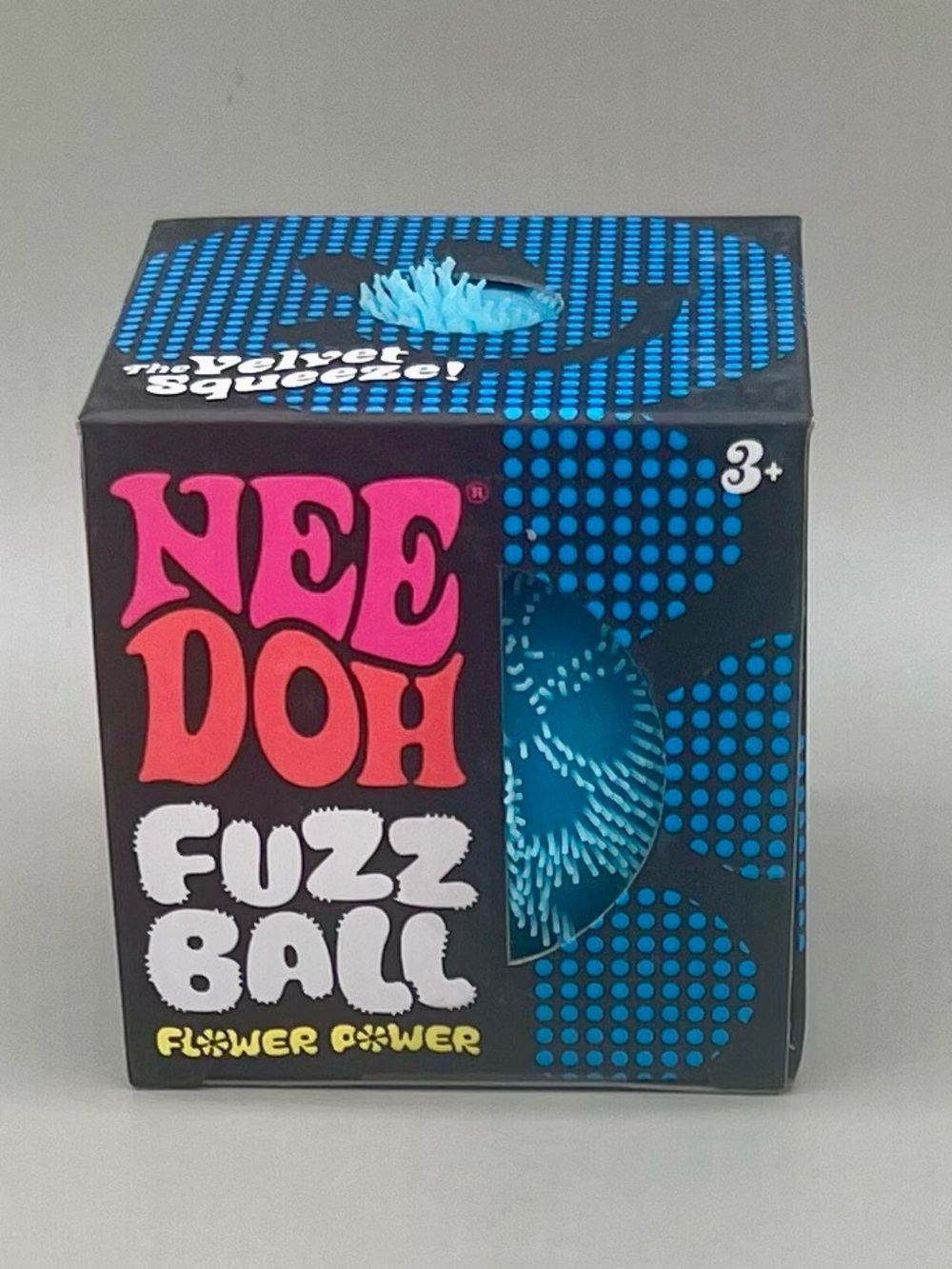 Authentic NEEDOH Fuzz Ball Flower Power BLUE 💙 The Velvet Squeeze Squishy NEW